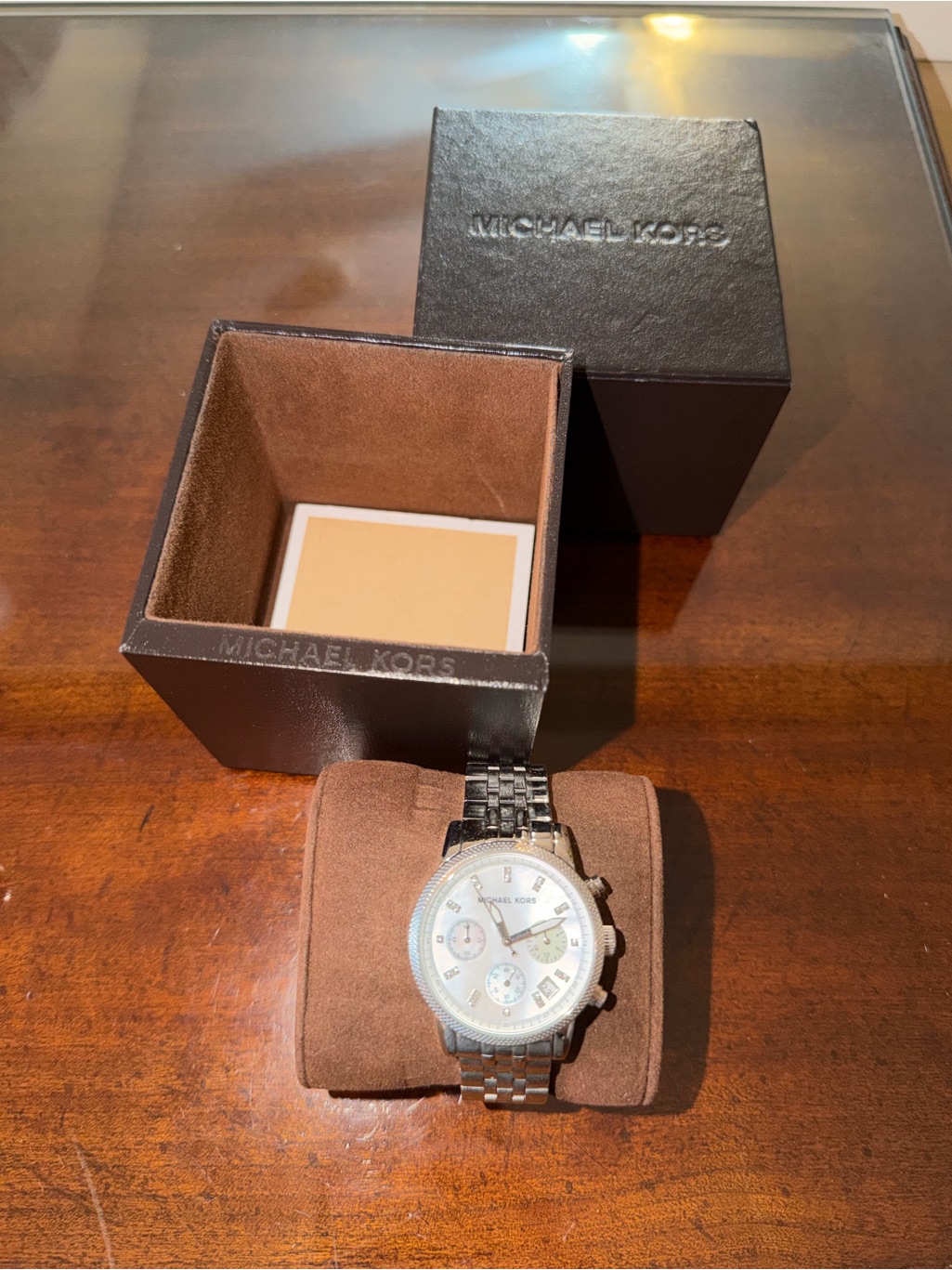 Michael Kors SilverTone Chronograph Watch With White Dial